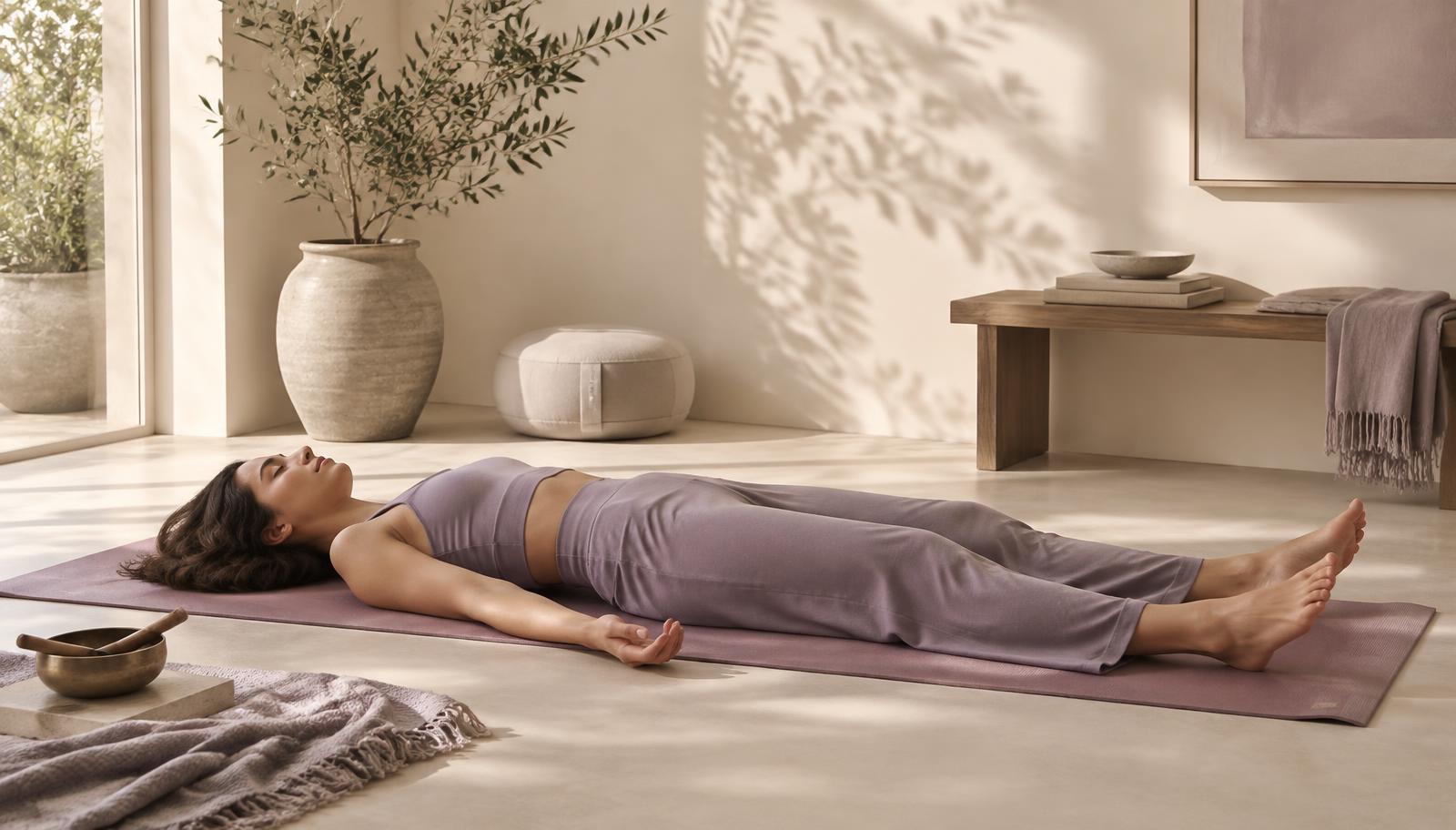 Học viên thực hành Yoga Nidra trên thảm